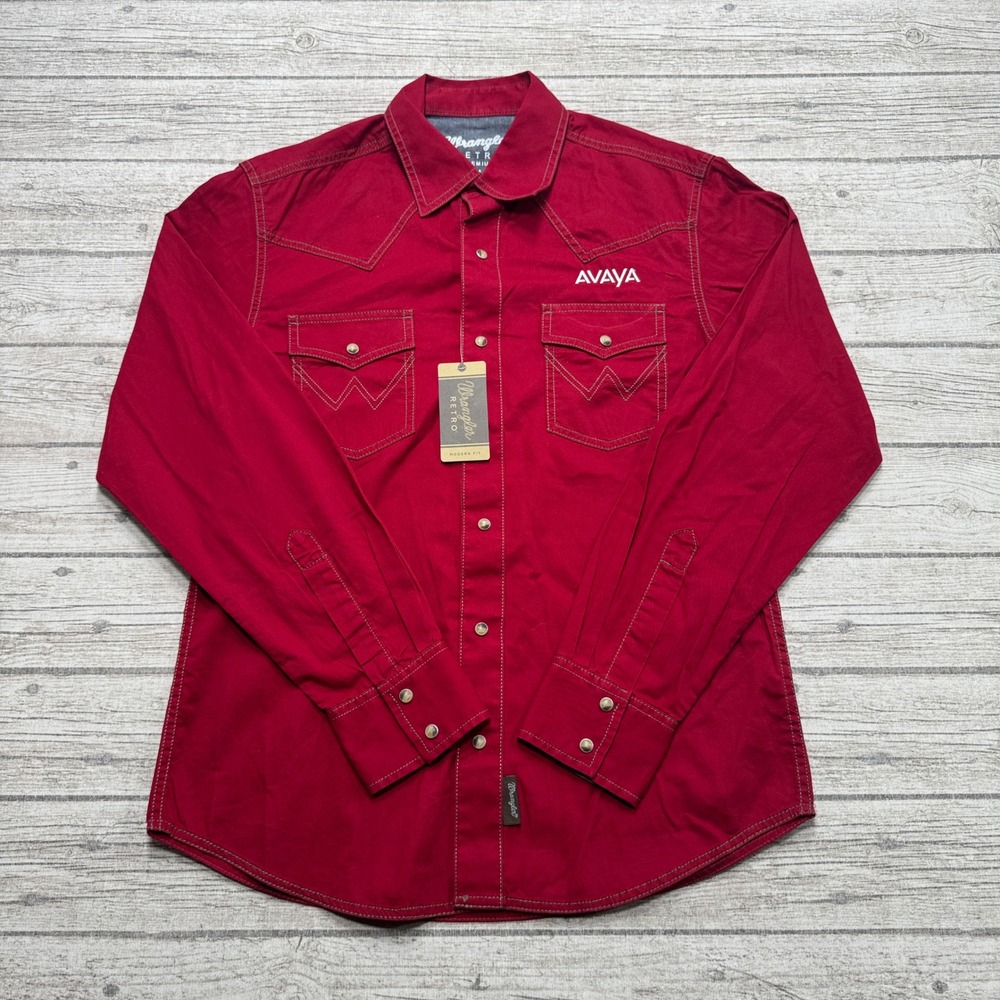 NEW Wrangler Premium Shirt Men's Medium Red Pearl Snap Modern Fit Retro Western